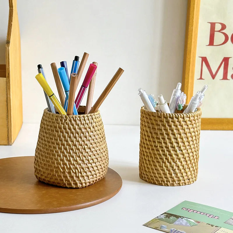 Hot Rattan Pen Holder Pen Holder for Desk Waterproof and Sturdy Pen Holder School Office Supplies Stationery Desk Organizer Peaceful Pleasures Health and Wellness