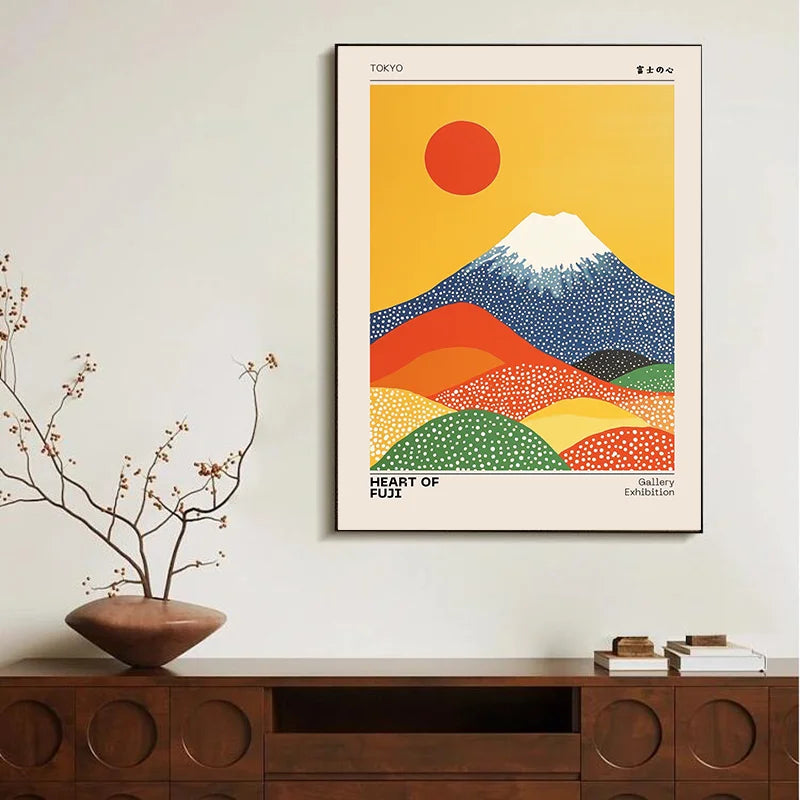Japanese Ukiyo-e Canvas Poster – Mt. Fuji, Cranes & Cherry Blossom Canvas Wall Poster Peaceful Pleasures Health and Wellness