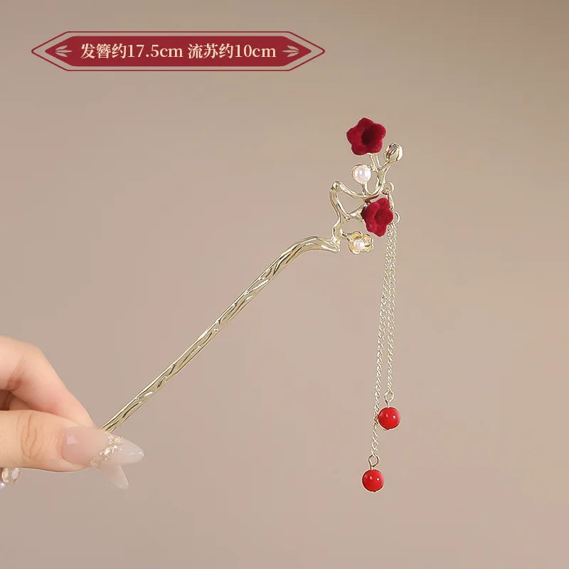 Chinese Court Style Alloy Hair Pins Durable Headdress with Elegant Tassel for Women Wedding Hanfu Cheongsam Peaceful Pleasures Health and Wellness 21