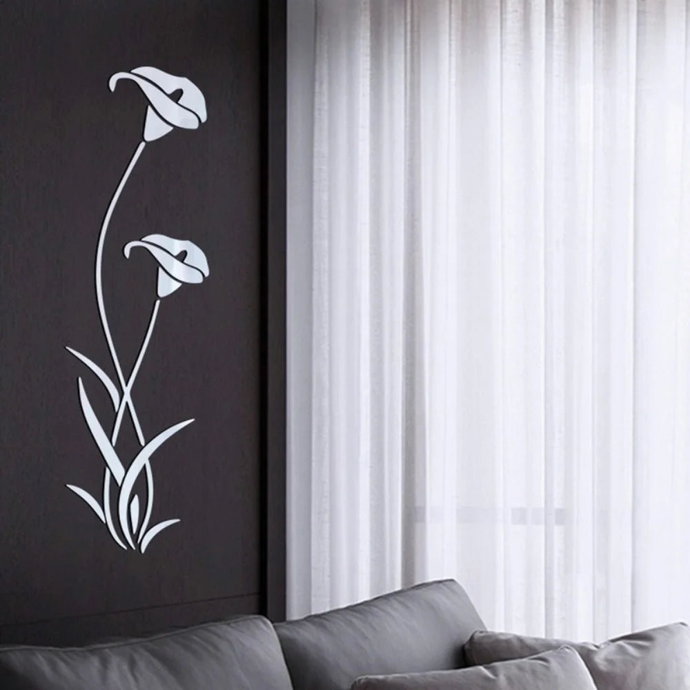 Acrylic Mirror Wall Stickers Small Flowers 3D Decor Reflector