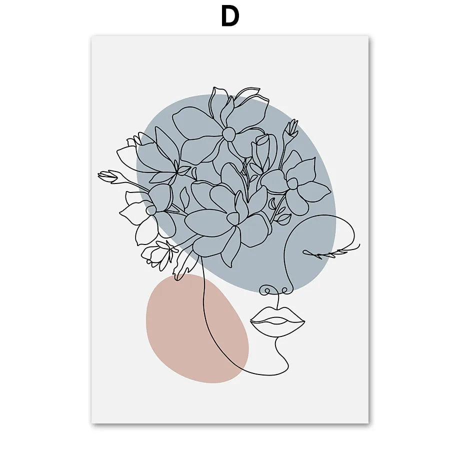 Abstract Flower Girl Line Art Canvas Print | Nordic Wall Decor