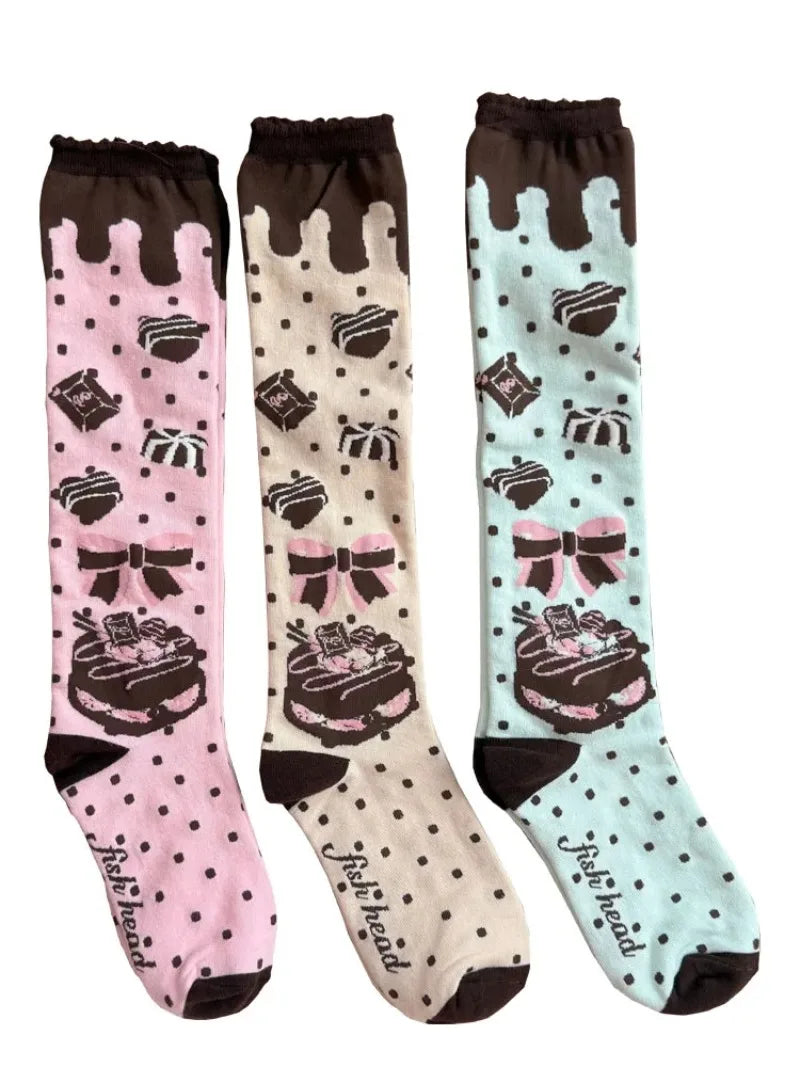 Original Qiaoqiao Cake knee-high calf socks Chocolate Chip Cookie cake cotton socks LOLITA lace socks calf women socks Peaceful Pleasures Health and Wellness