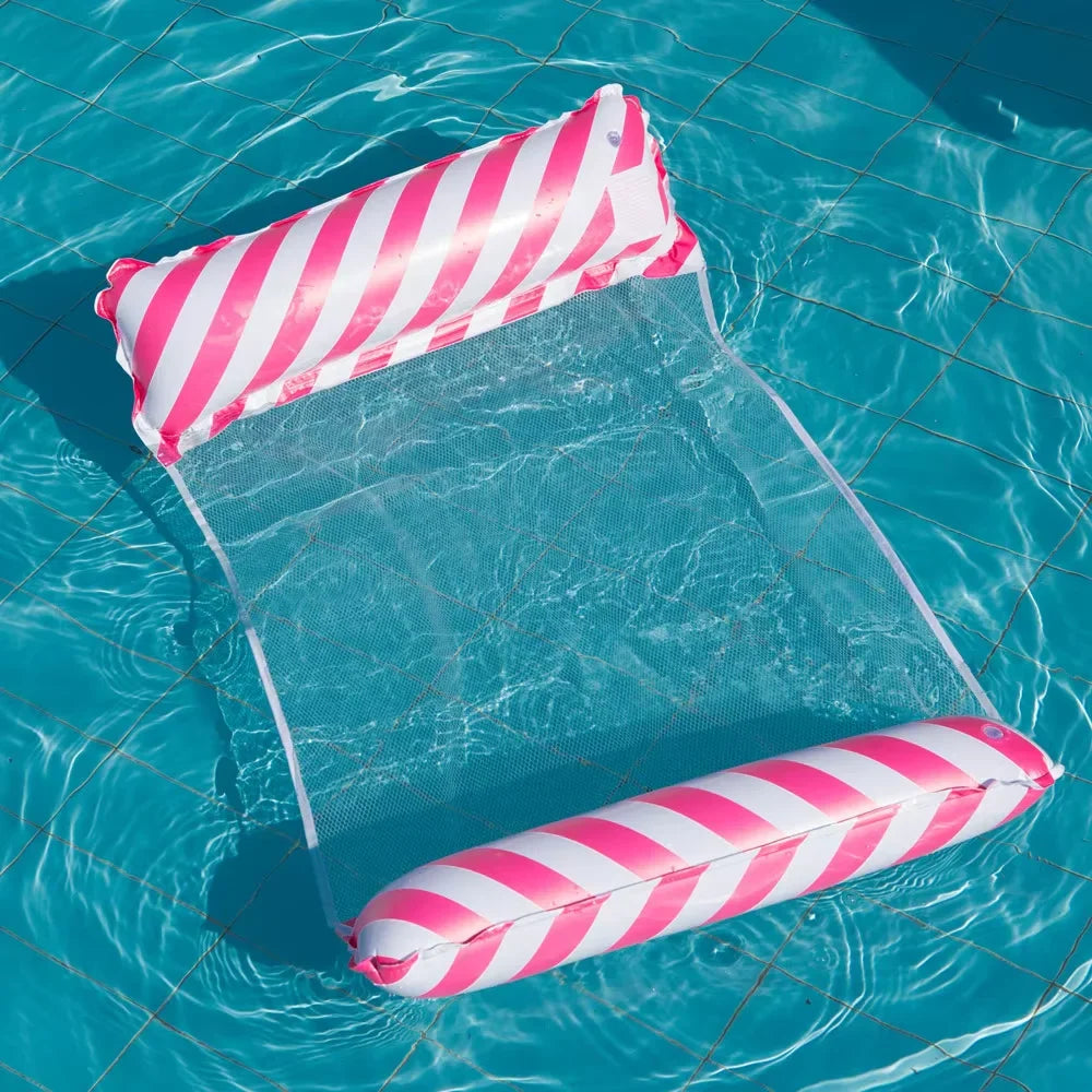 Foldable Inflatable Pool Lounge Chair – Striped Net Backrest