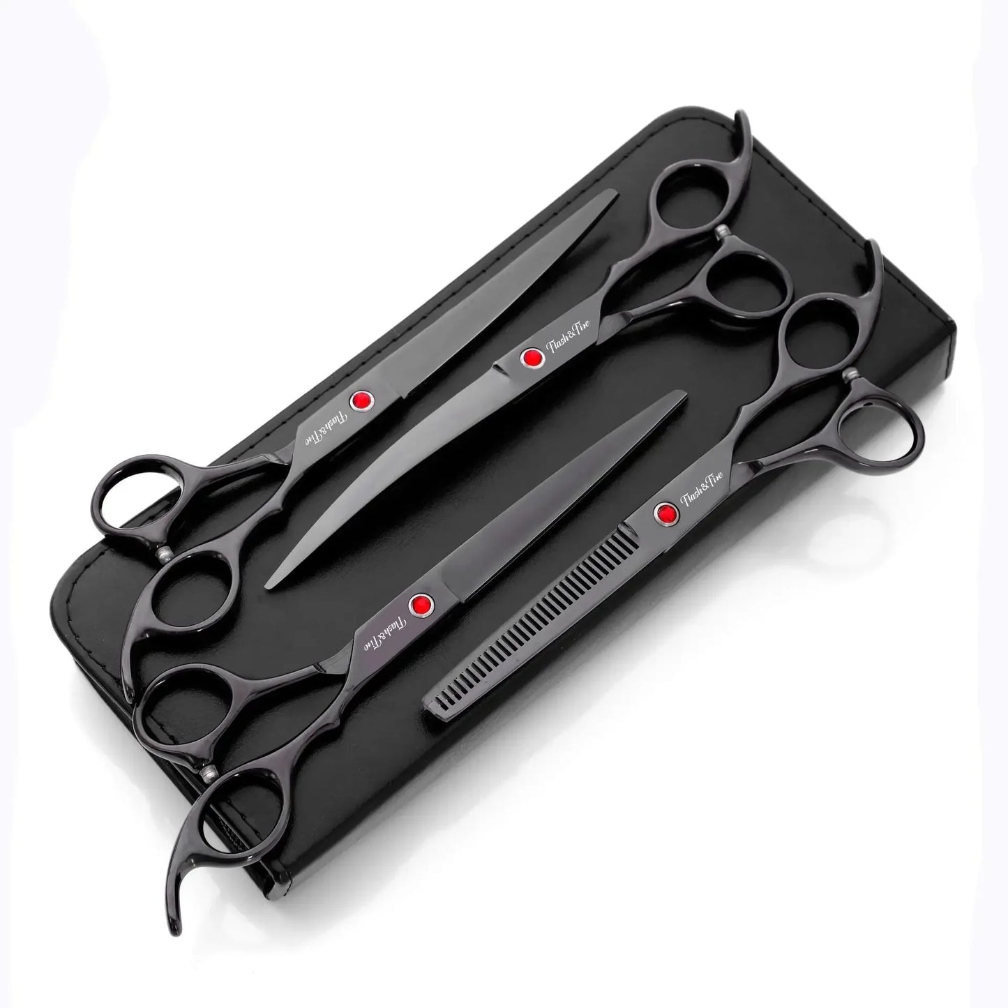4pcs/Set 7.0 Inch High Quality Straight & Thinning & Curved Grooming Shear Professional Peaceful Pleasures Health and Wellness black