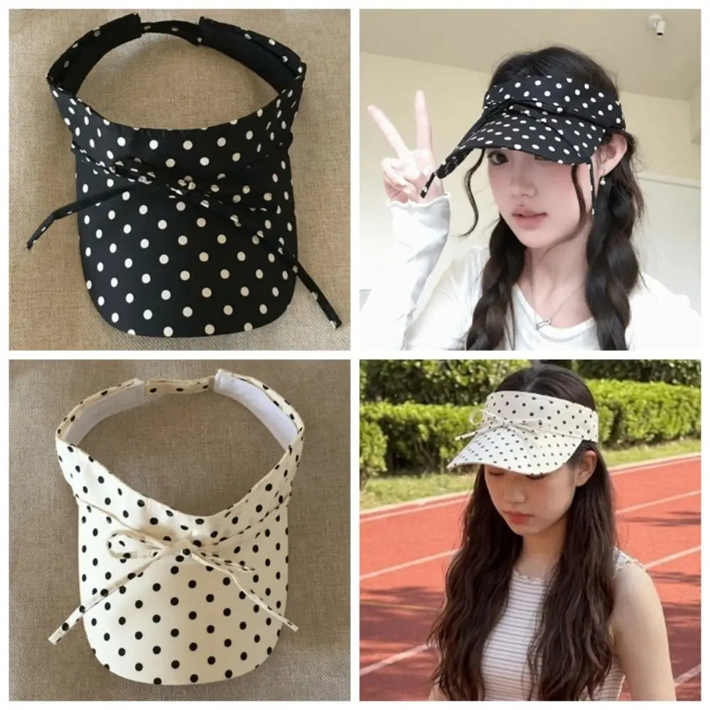 UV Shield Polka Dot Sun Visor Hat | Adjustable Beach Cap Sun Visor Hat Peaceful Pleasures Health and Wellness