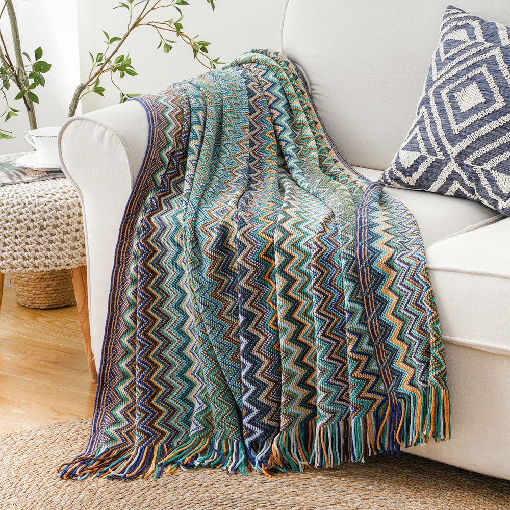 Battilo Boho Throw Blanket Lightweight Knit Throw With Tassels Bohemian woven Sofa Blankets Soft Bed Plaid Decorative Blanket Peaceful Pleasures Health and Wellness