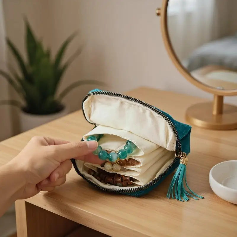 Luxury Velvet Jewelry Organizer Bag – 5-Compartment Pouch