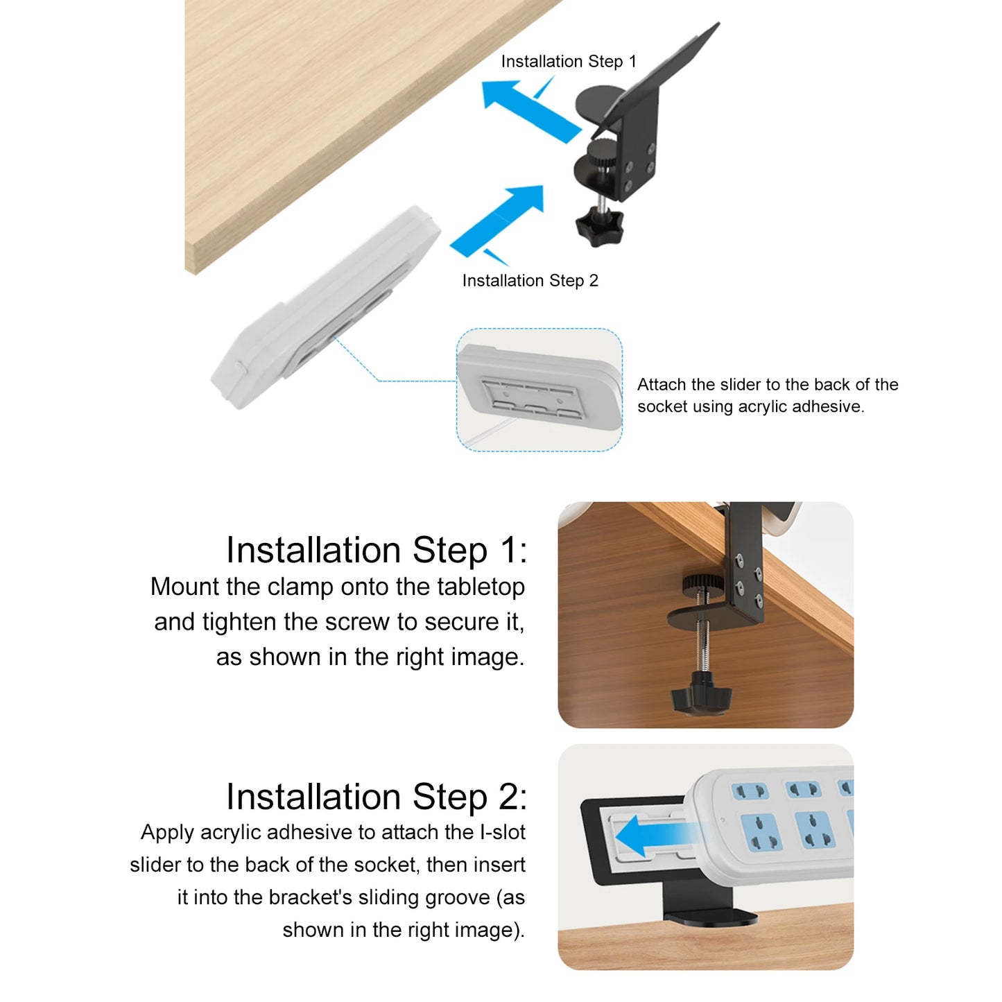 Under Desk Power Strip Holder – No-Drill Cable Management Rack