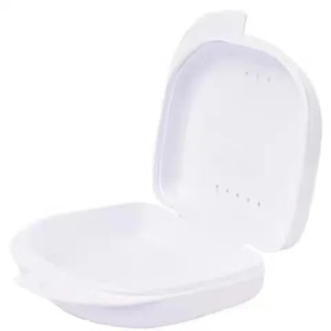 Retainer Case Mouth Guard Case Orthodontic Denture Storage Container Carabiner Hook Air Vent Holes Dental Teeth Retainer Box Peaceful Pleasures Health and Wellness WHITE