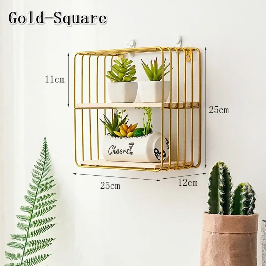 Black Gold Nordic Wall Shelf Metal Iron Storage Rack Multi Shape DIY