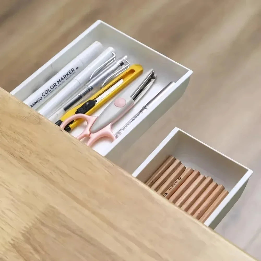 1/2pcs Hidden plastic drawer storage box, desktop no punching makeup brush organizing box, office stationery pasting storage box Peaceful Pleasures Health and Wellness