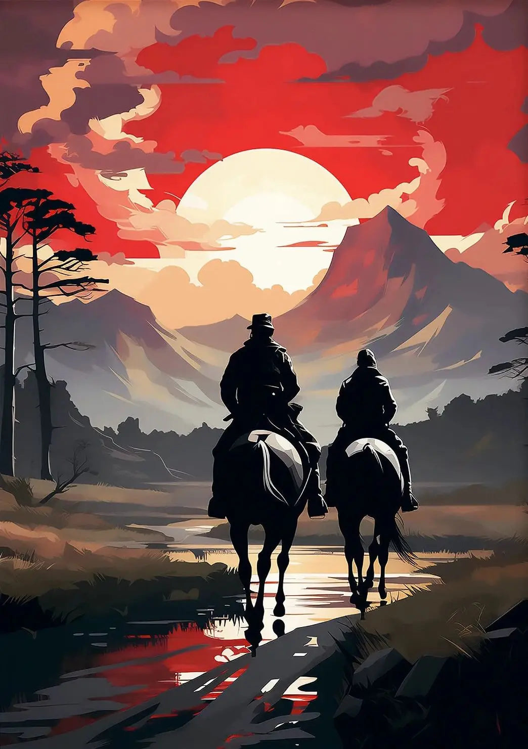 Impressionist Cowboy & Horse Canvas Wall Art | Wild West Print