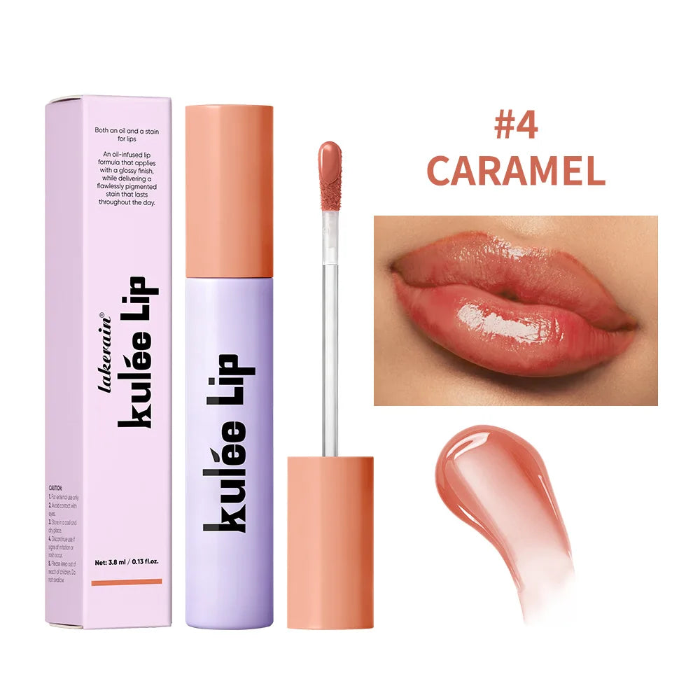 Staining Lip Oil Kulfée Lip Gloss Stain Two In One Long Lasting Deep Hydration Moisturizing Non Sticky Waterproof Lip Cosmetics Peaceful Pleasures Health and Wellness 4Caramel