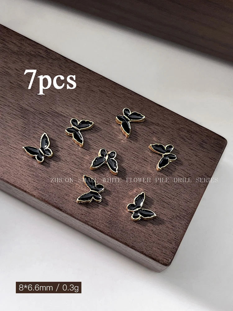 3D Butterfly Nail Charms Gold & Silver Flat Back Alloy 7pcs