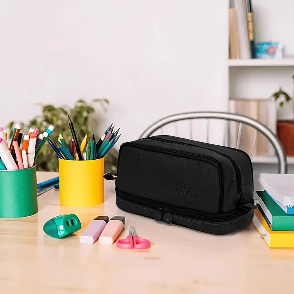 Solid Pencil Bag Make Up Bag High Capacity Pen Case Ruler Canvas Pouch School Supplies Gift Holder Storage 2 Layers Organizer Peaceful Pleasures Health and Wellness