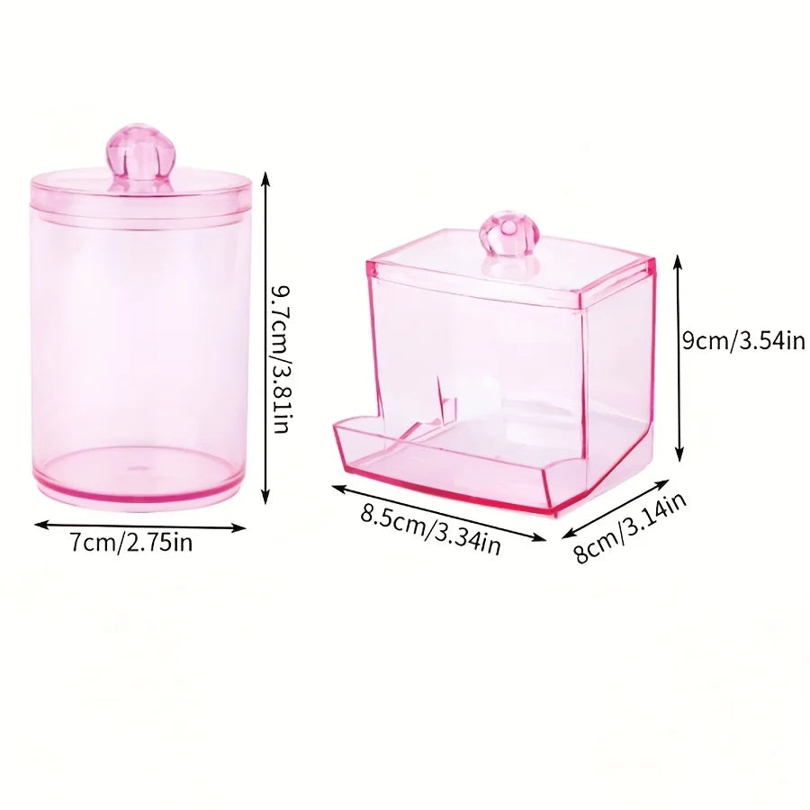 3pc Qtip Dispenser & Apothecary Jar Organizer Set – Bathroom Storage for Cotton Swabs, Balls & Round Pads (10/7 oz)