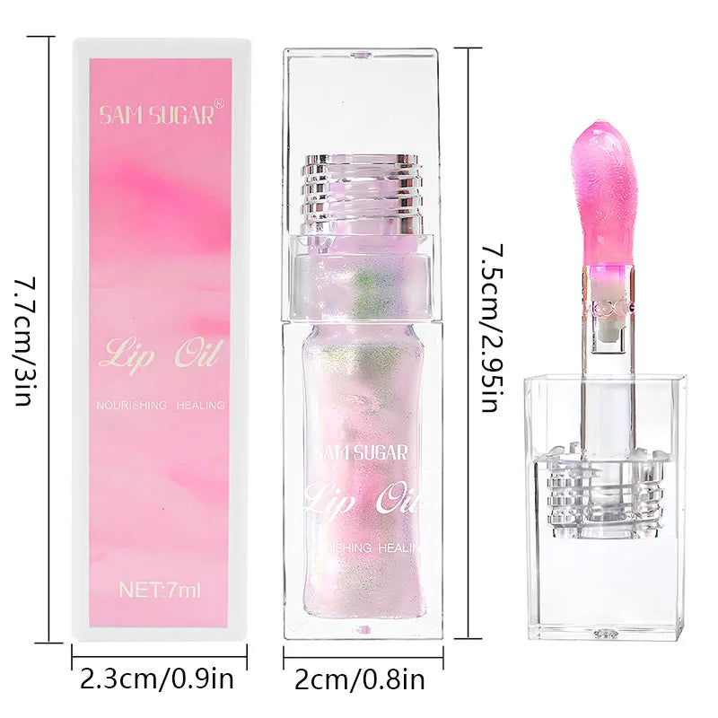 Color Changing Lip Oil Moisturizing Nourishing Soft Brush Head Smooth Translucent Non-Sticky 3D sparkles like a river of stars Peaceful Pleasures Health and Wellness