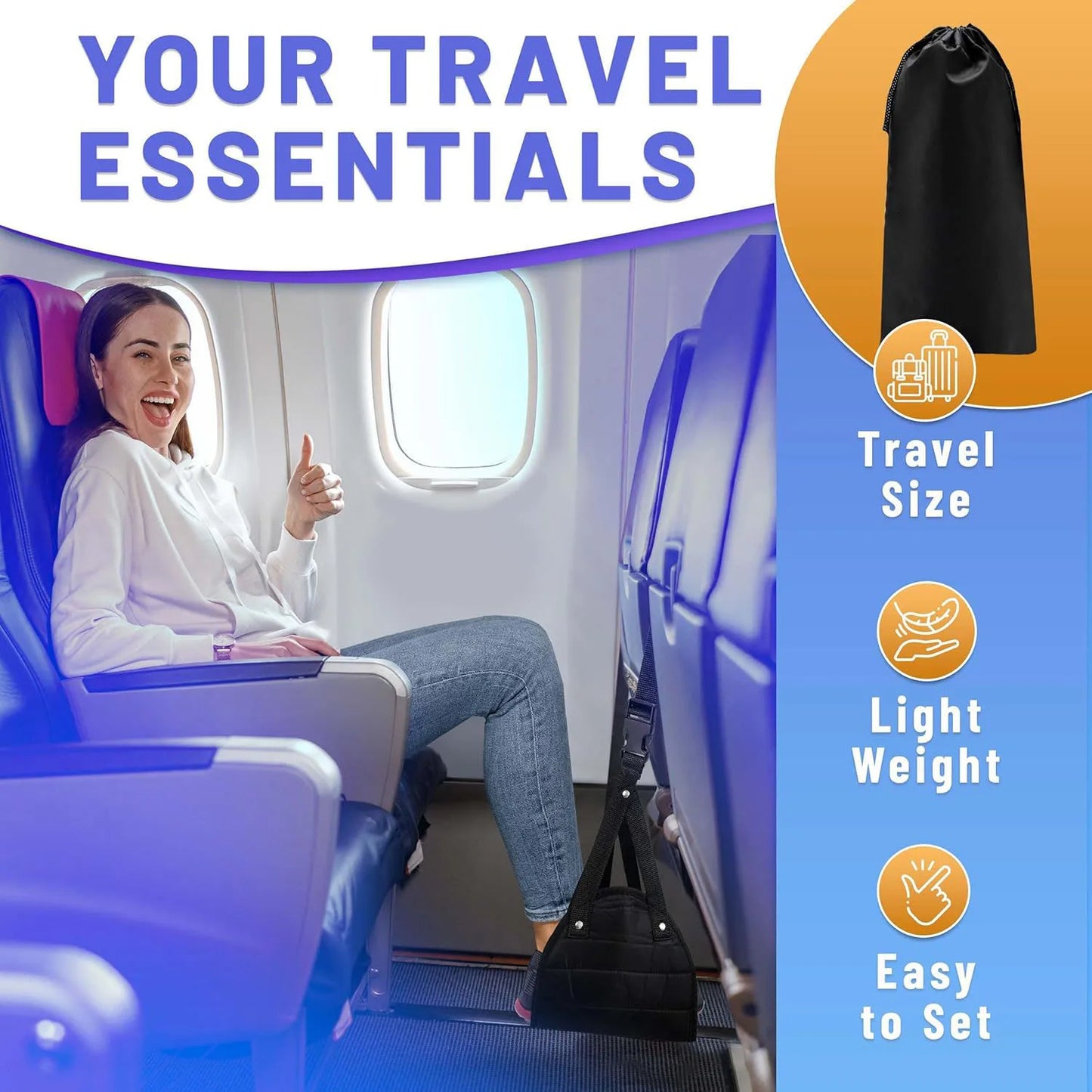 Airplane Foot Hammock | Travel Footrest & Desk Leg Support