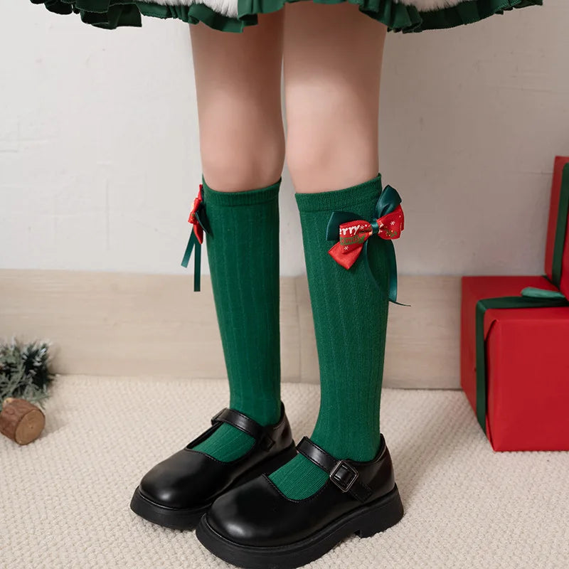 Girls' Christmas Long Socks | Bowknot Holiday Stockings Kids