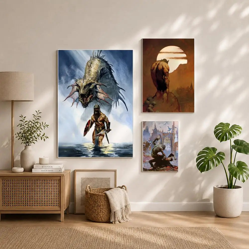 Frank Frazetta HD Poster – Self-Adhesive Waterproof Wall Art Wall Art Poster Peaceful Pleasures Health and Wellness