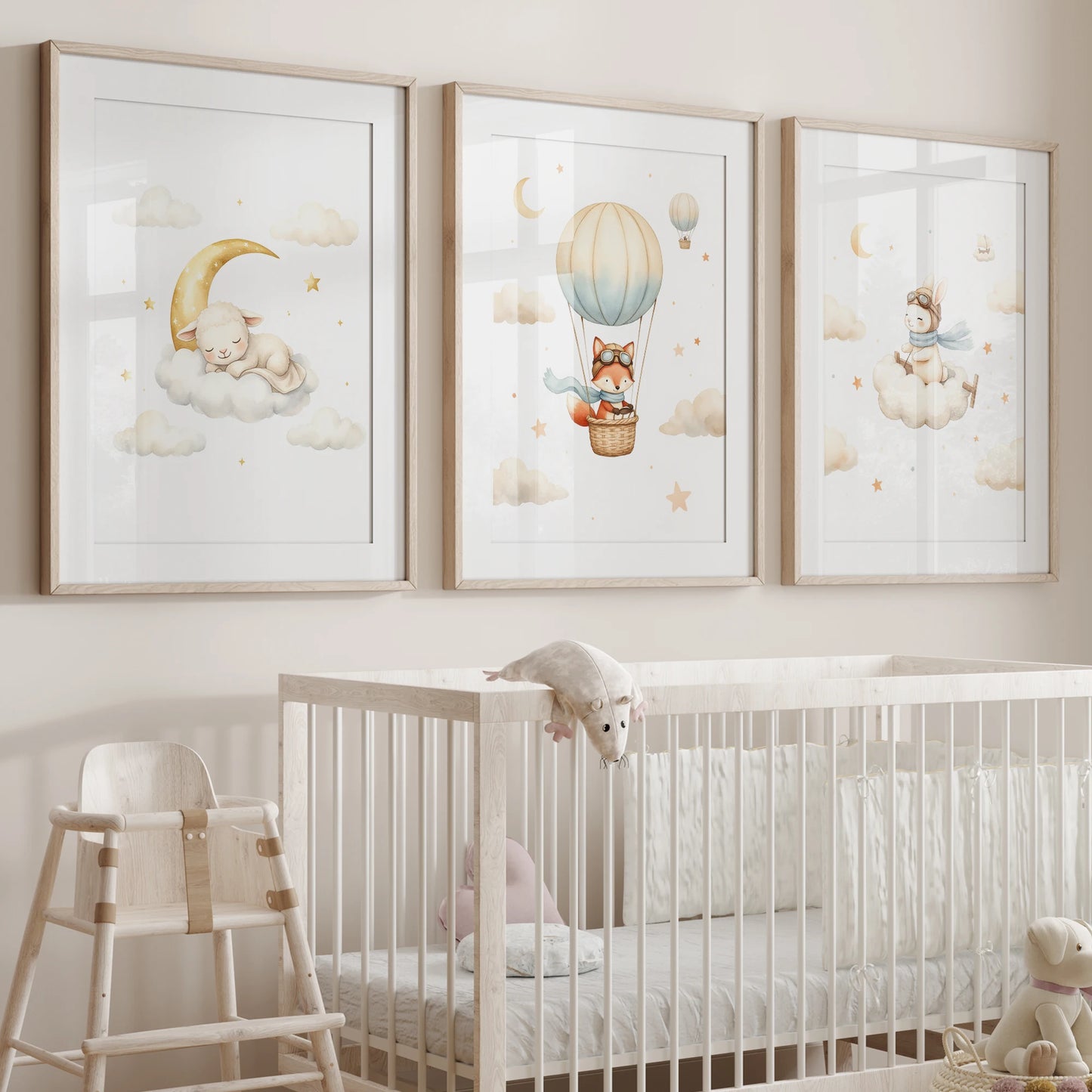 Watercolor Hot Air Balloon Animals Canvas Wall Art | Kids Room