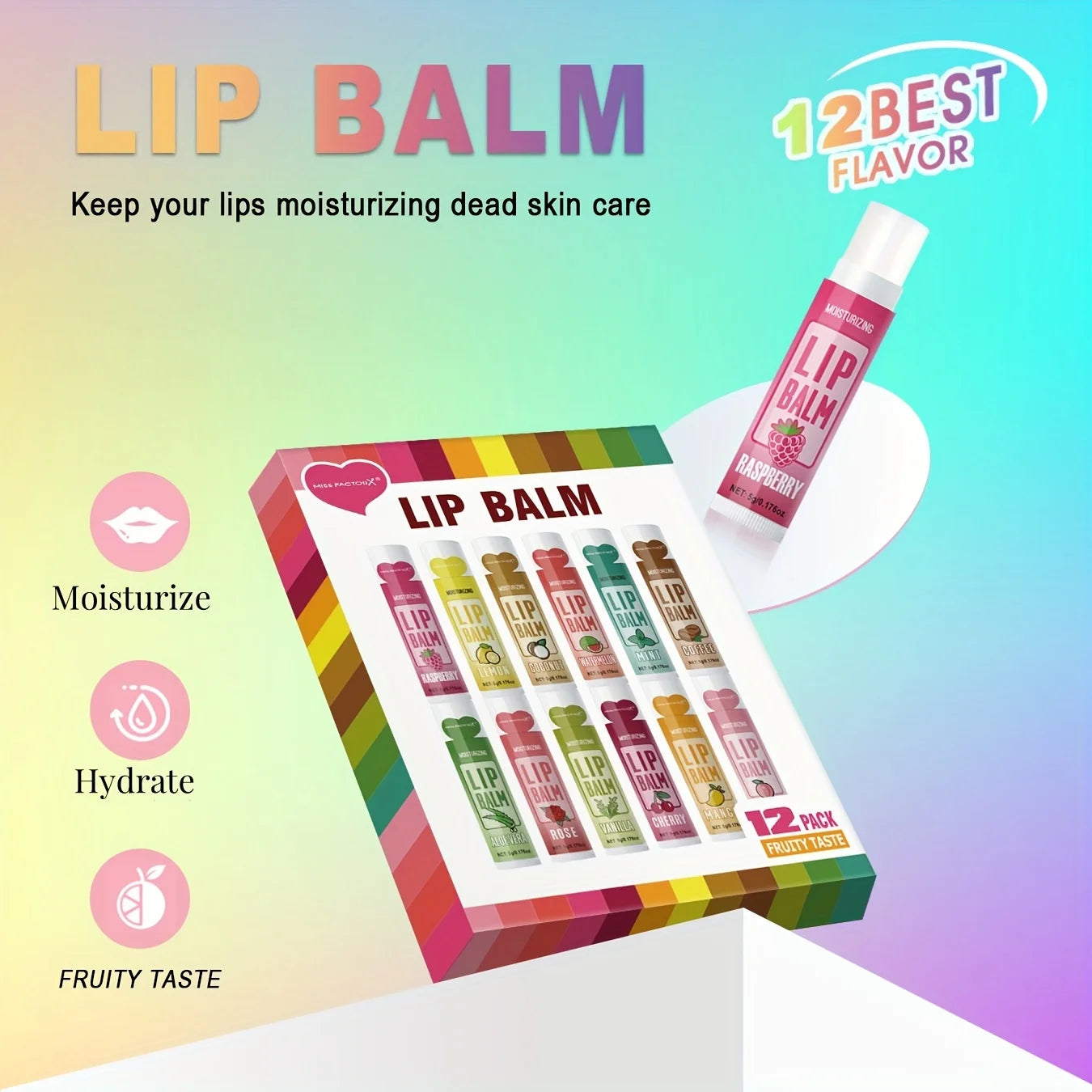 12 PCS/gift lip balm set 5g Deep Moisturizing and long-lasting moisturizing exfoliating to create hydrated lips Peaceful Pleasures Health and Wellness