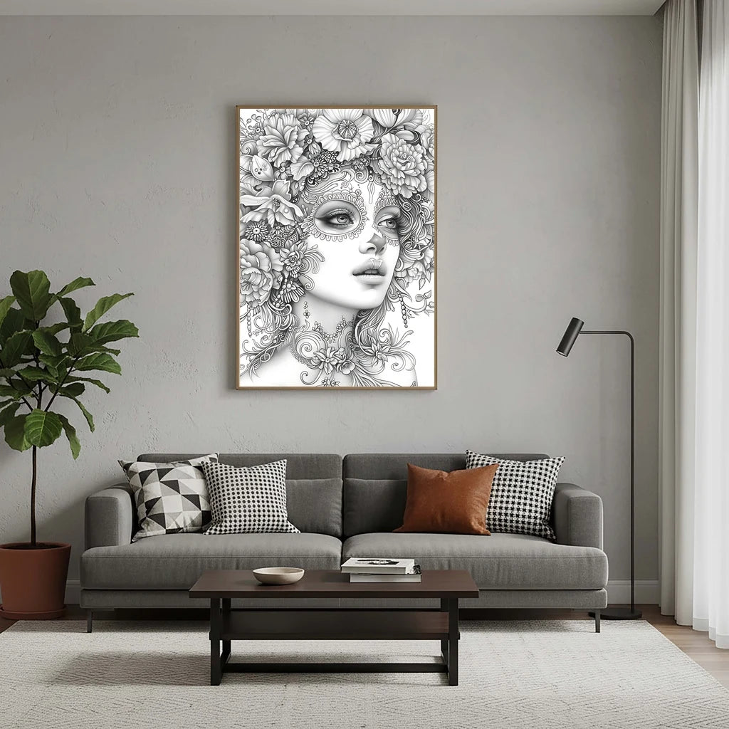 Black & White Skull Girl Makeup Canvas Wall Art | Modern Print Canvas Wall Art Peaceful Pleasures Health and Wellness