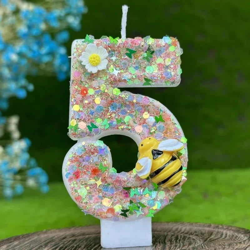Party 0-9 Number Digital Birthday Candle Cake Decoration New Year's Eve Creative Bee and Wasp Decorative Candles Birthday Cake Peaceful Pleasures Health and Wellness 5