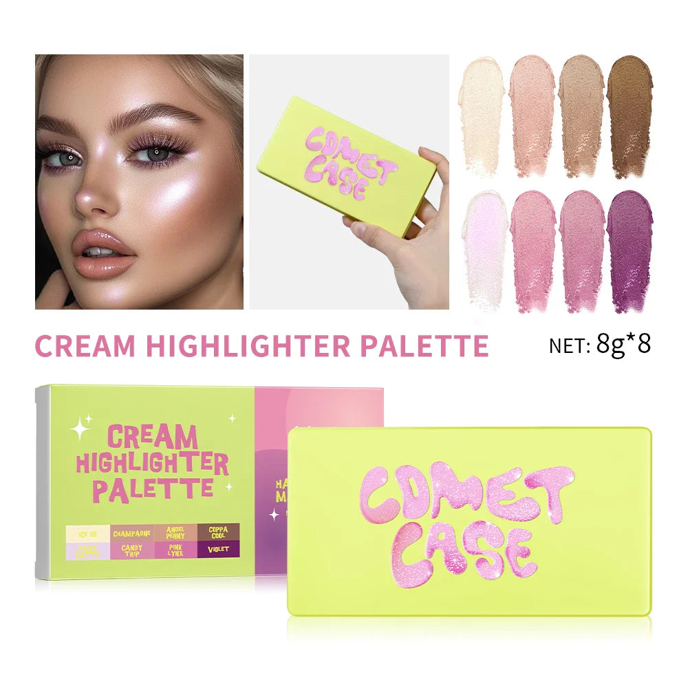 8-Color Cream Blush & Highlighter Palette – Matte Natural Look