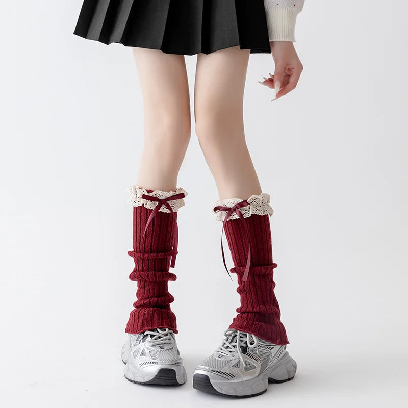 Fashionable Versatile Socks for Women Autumn Winter Red Legs Set Lolita Korean Lace Year Christmas Red Ballet Style JK Calf Sock Peaceful Pleasures Health and Wellness G One Size