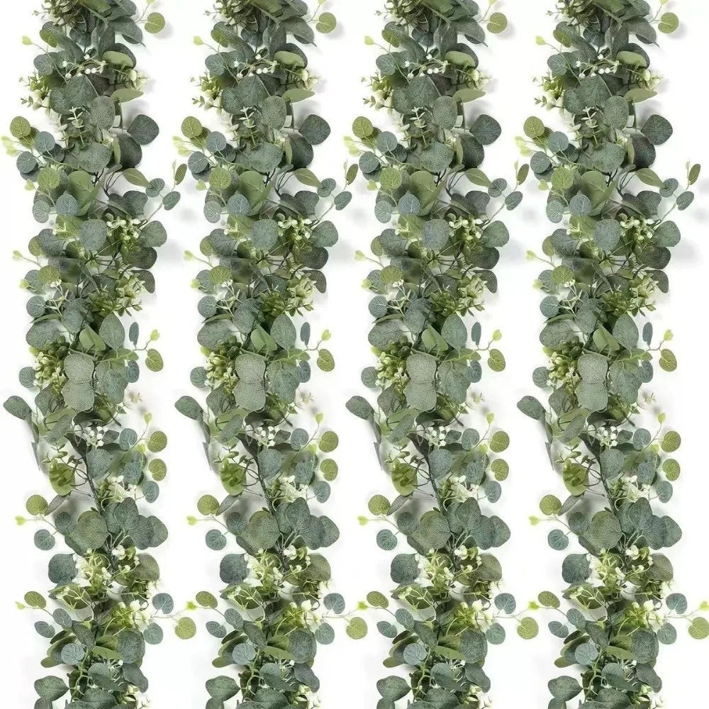 Realistic Fake Eucalyptus Vine Wall Hanging Greenery Garland Artificial Plants White Flowers Vine Archway Eucalyptus Leaves Peaceful Pleasures Health and Wellness
