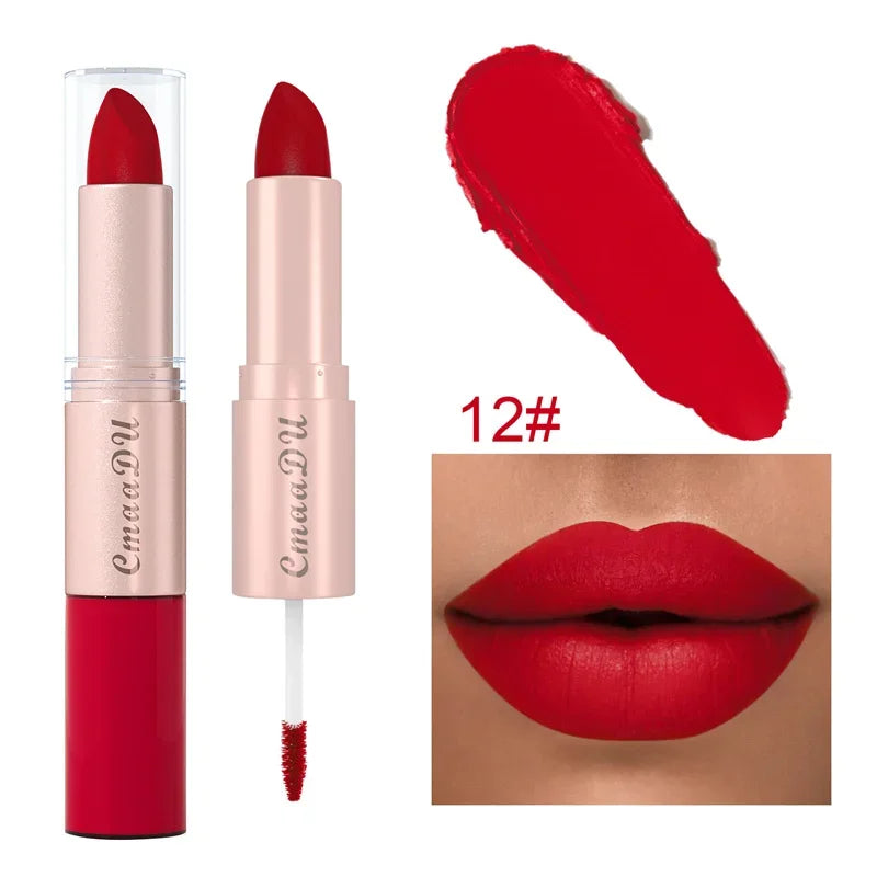 2-in-1 Matte Lipstick & Lip Liner Pen | 24H Waterproof, 12 Colors