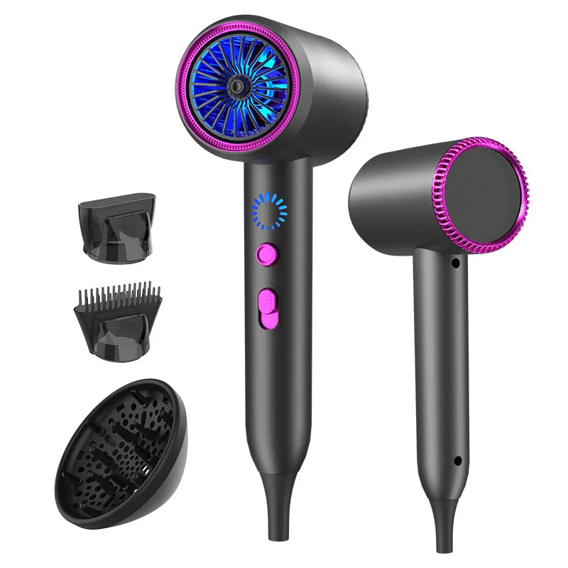 Latest 2400W Quick Drying Hair Dryer With Led Display Light And Billion Level Blue Light Negative Ion Hair Dryer Peaceful Pleasures Health and Wellness B-Purple US