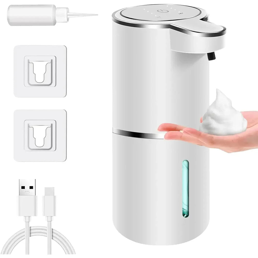Automatic Touchless Foaming Soap Dispenser 380ml 4 Level Adjustable USB Rechargeable Electric Wall Mounted for Bathroom Kitchen Peaceful Pleasures Health and Wellness WHITE
