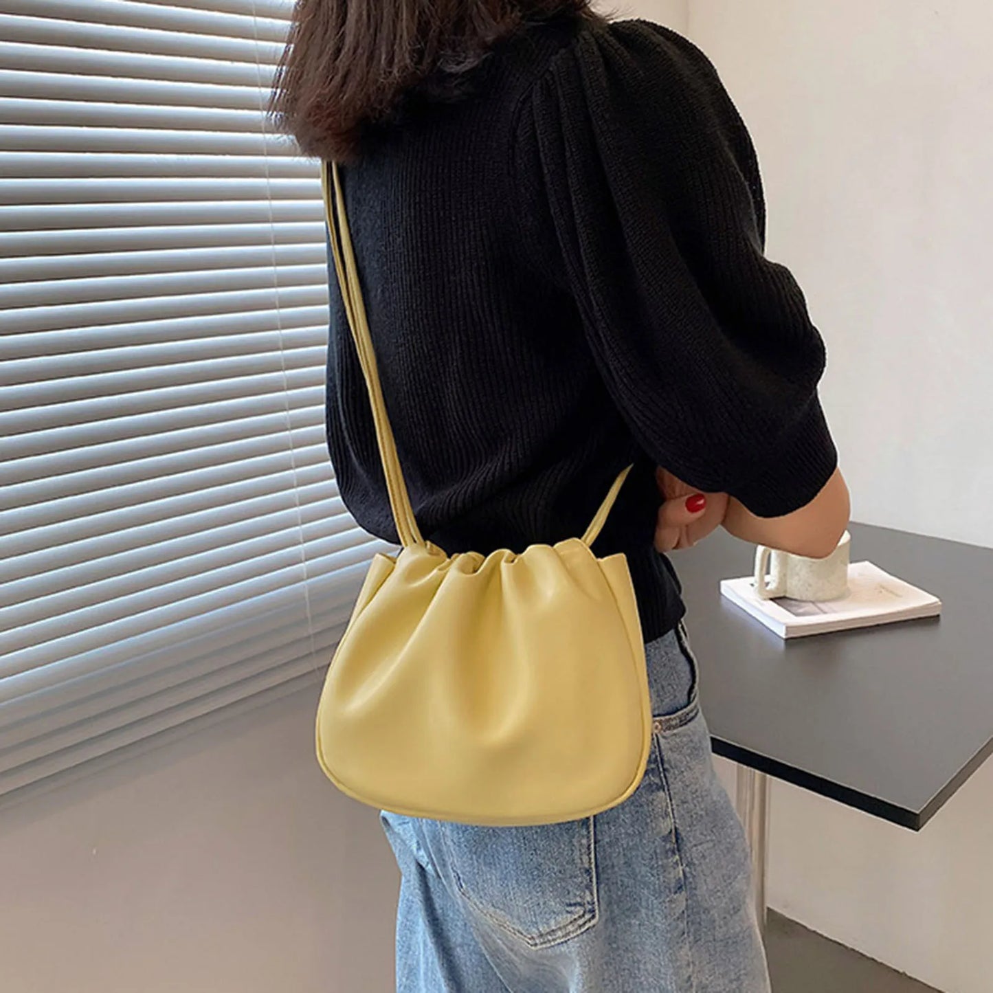 Soft PU Leather Shoulder Bags Versatile Pleated Crossbody Bags with Adjustable Strap for Women Travel Party Work Peaceful Pleasures Health and Wellness