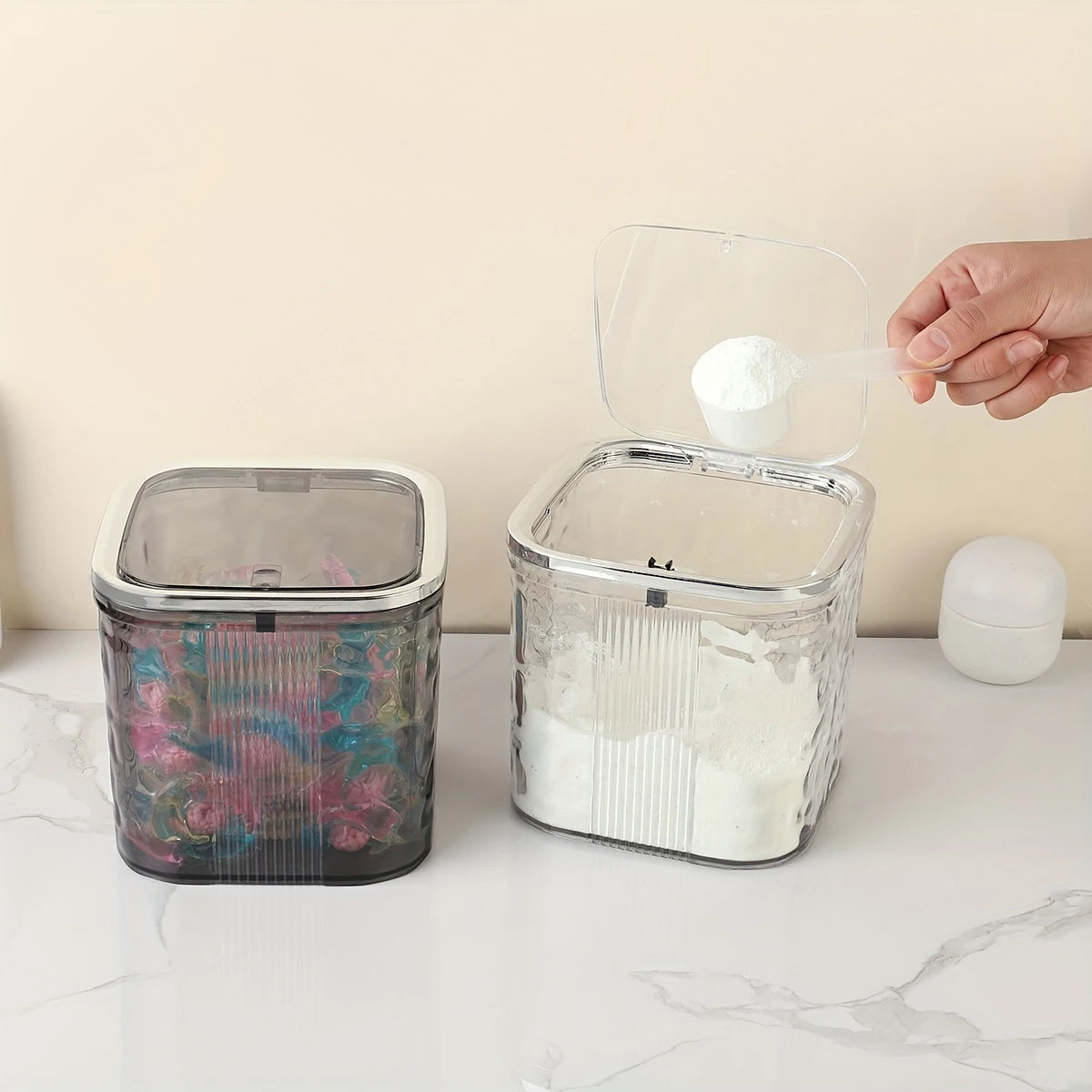 Laundry & Dishwasher Pods Container – Waterproof Square PET Storage Box for Laundry Room Organization