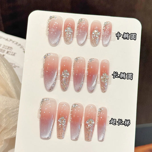 Light Purple Cat's Eye Press On Nails – Rhinestone Set of 10 Press On Nails Peaceful Pleasures Health and Wellness
