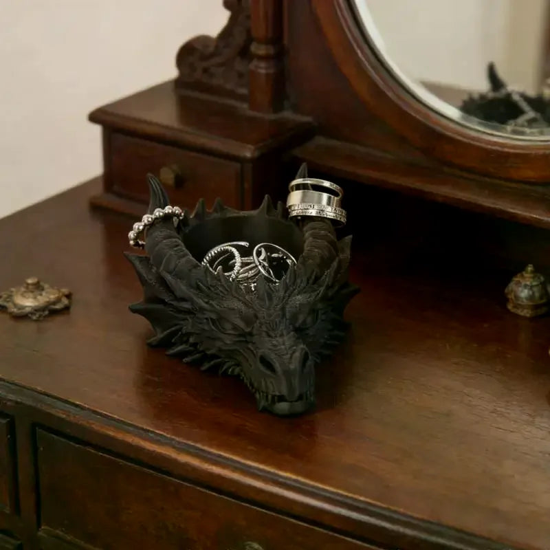 Gothic Dragon Head Jewelry Tray | Dark Decor Trinket Dish