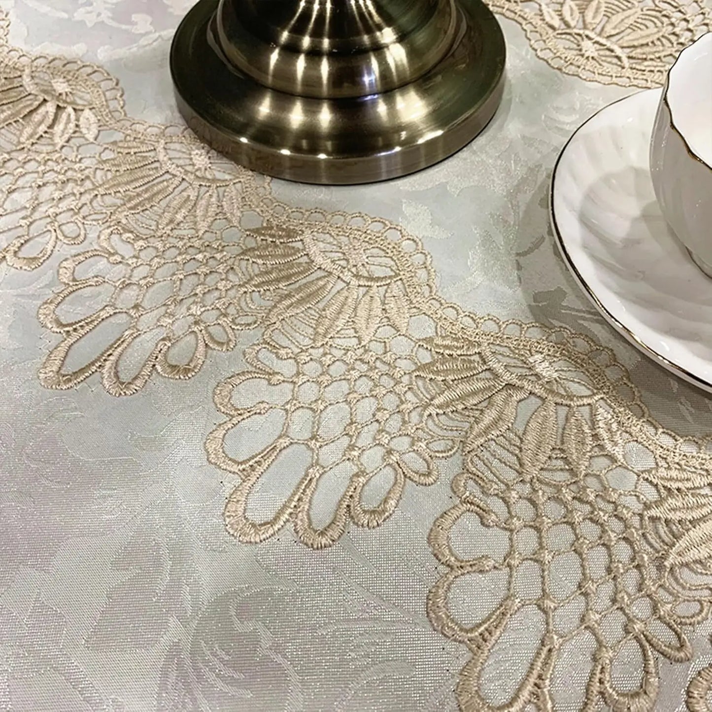 Battilo Oval Macrame Embroidered Lace Tablecloth | Floral Cover