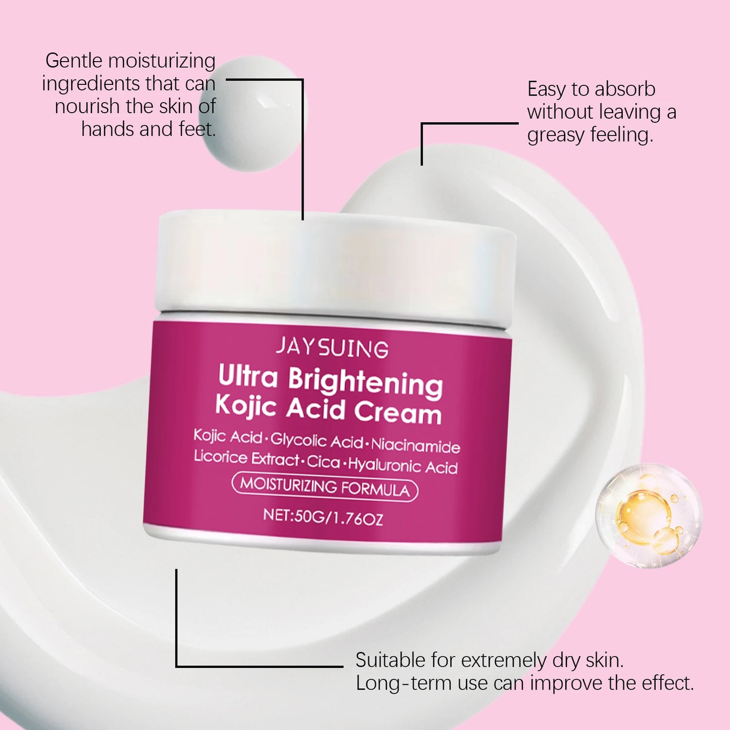 Kojic Acid Dark Spot Cream – Niacinamide & Hyaluronic Acid 50g