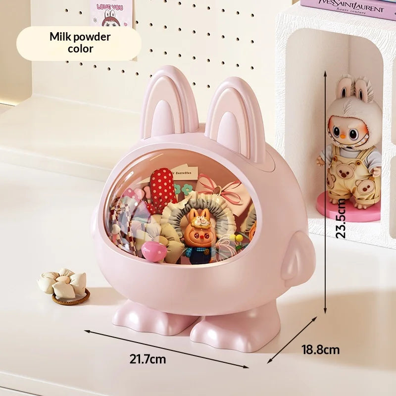 Cute Cartoon Large Capacity Plastic Desktop Storage Box Hair Clips Jewelry Mini Hair Accessories Organizer for Girls Bedroom Peaceful Pleasures Health and Wellness Pink