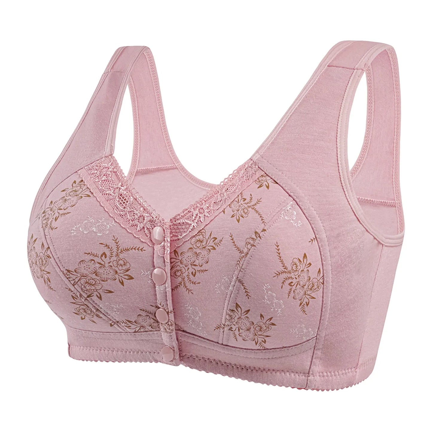 Wireless Bralette Comfortable Underwear Middle-aged Elderly Women Lace Chest Wrap Ultra-thin Mom Front Open Buckle Cotton Peaceful Pleasures Health and Wellness Pink 52