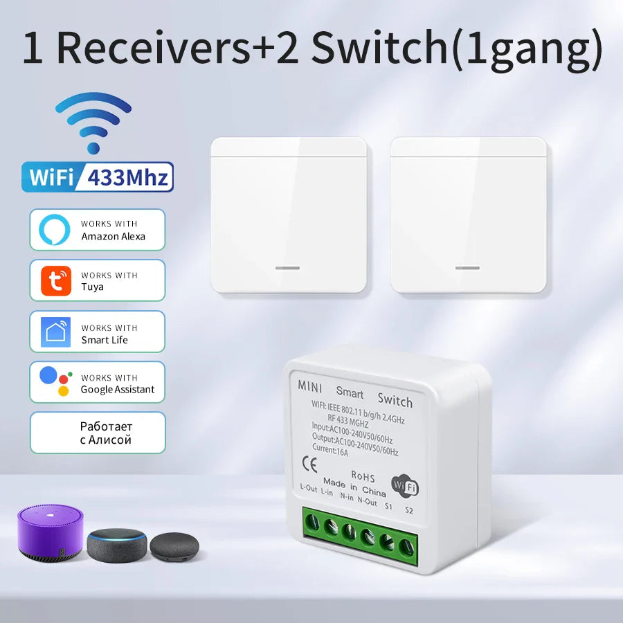 Tuya WiFi Smart Switch 1/2/3 Gang 433MHz | Alexa Google