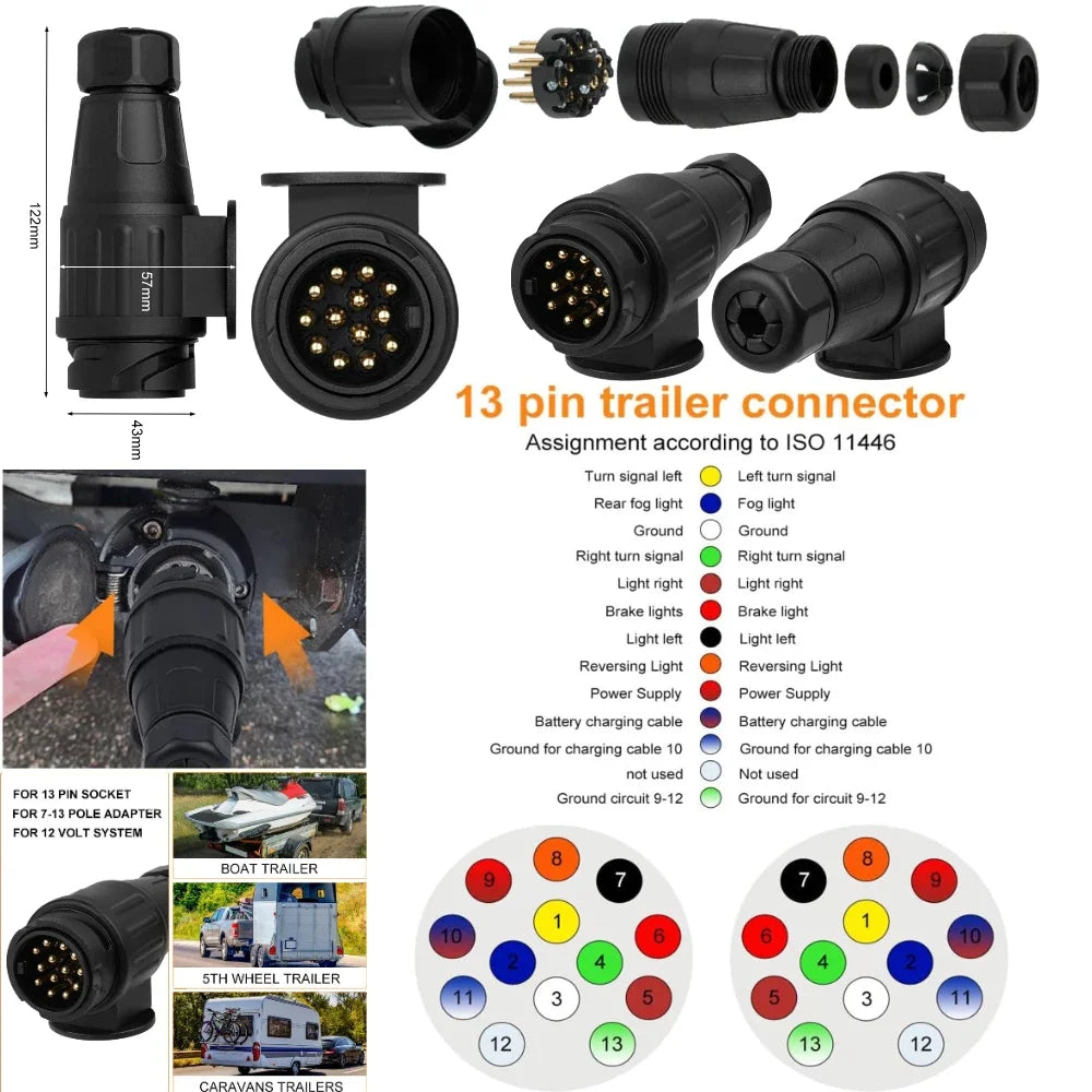 12V 7 Way / 13Way Round Standard European Car Plug Connector Car Trailer 7/13 Pin RV Socket Plugs for Trailers Peaceful Pleasures Health and Wellness