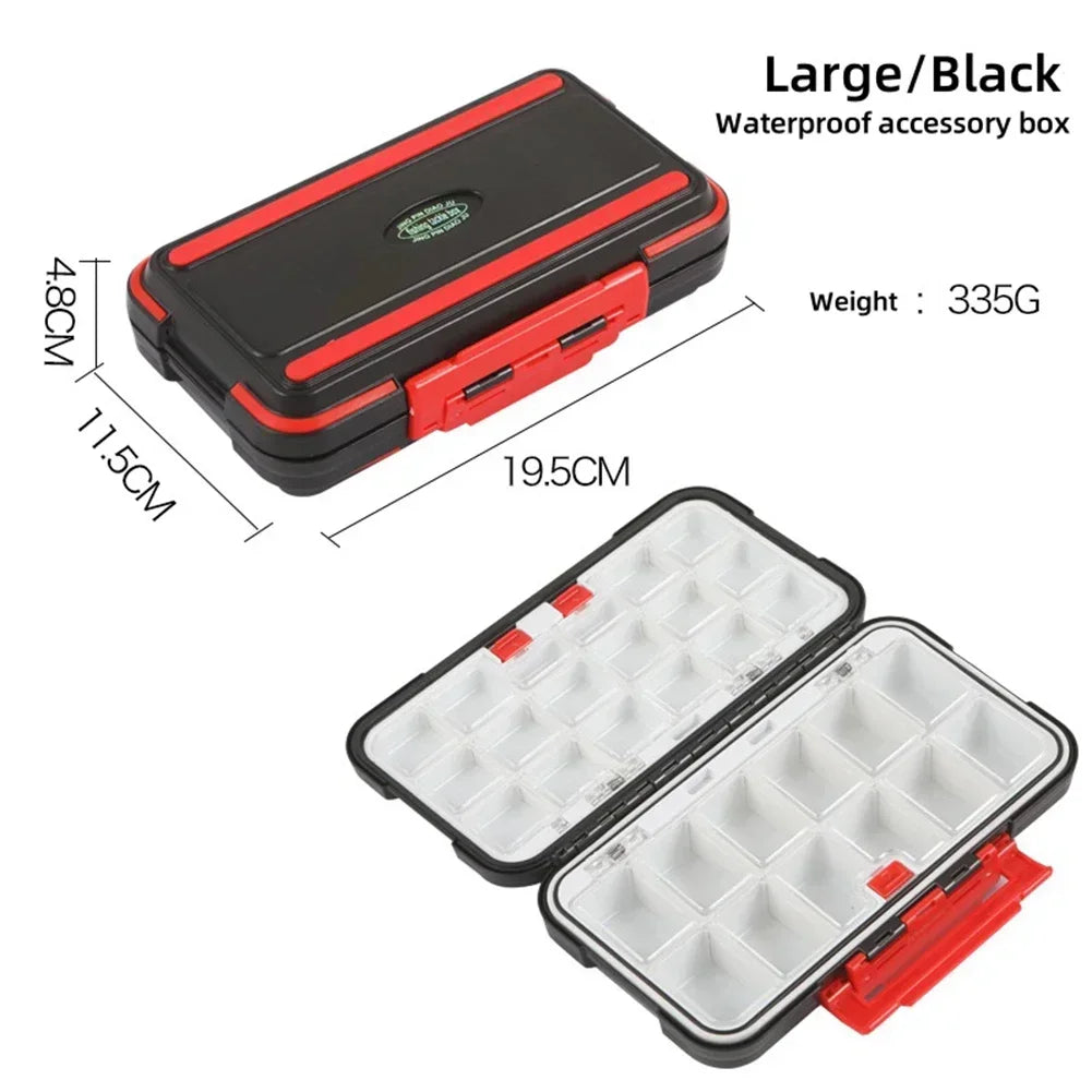 Waterproof Fishing Tackle Organizer Box | Lures Hooks Beads Fishing Tackle Box Peaceful Pleasures Health and Wellness Black red-L