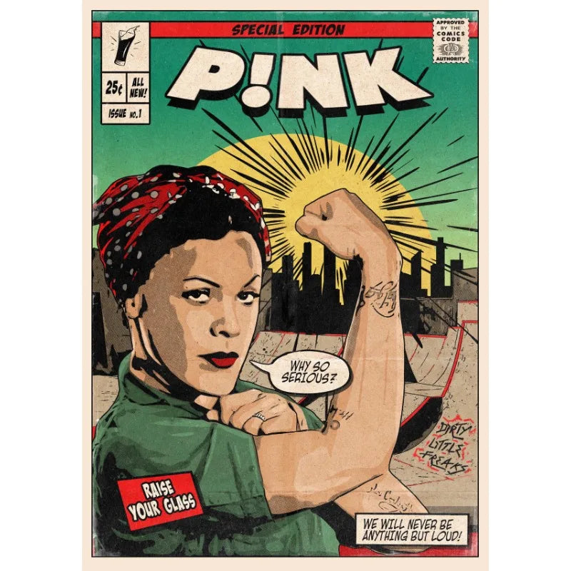 Classic Pop Singer Britney P!nk Katy Retro Comic Style Album Covers Aesthetic Poster Canvas Painting Wall Pictures Home Decor Peaceful Pleasures Health and Wellness 9 50x70cm Unframed