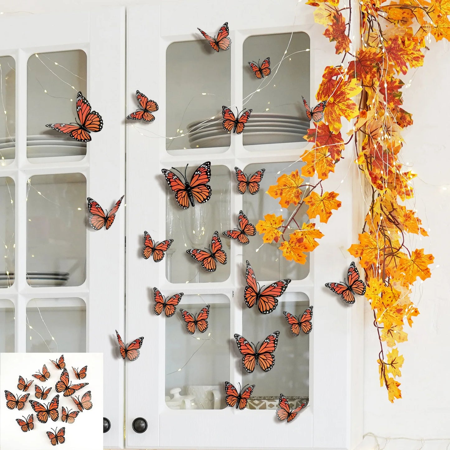 12-Pack 3D Orange & Black Butterfly Wall Decals | Home Decor