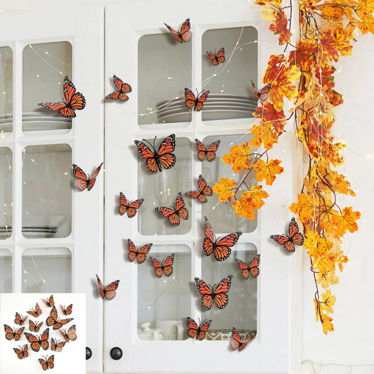 12-Pack 3D Orange & Black Butterfly Wall Decals | Home Decor 3D Wall Decals Peaceful Pleasures Health and Wellness