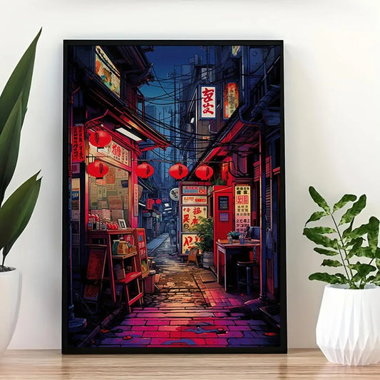 1 Frameless Japanese Style Night View Poster of Urban Alleys, Tokyo Street Art Prints, Perfect Creative Canvas Wall Art Painting Peaceful Pleasures Health and Wellness TL2422 40x50cm Unframed