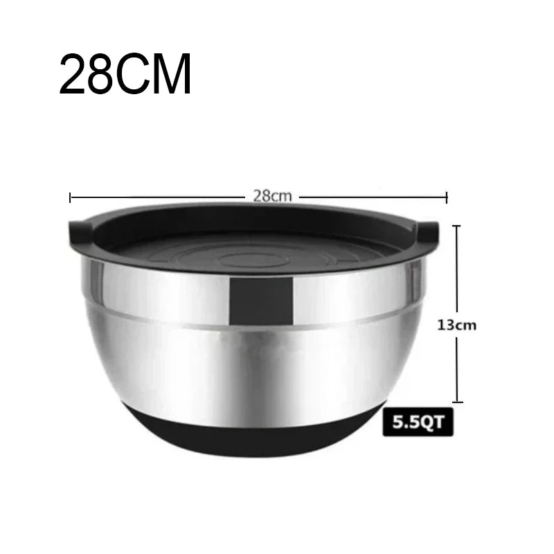 Stainless Steel Mixing Bowl with Lid – Non-Slip Silicone Bottom Salad & Egg Beating Bowl for Kitchen